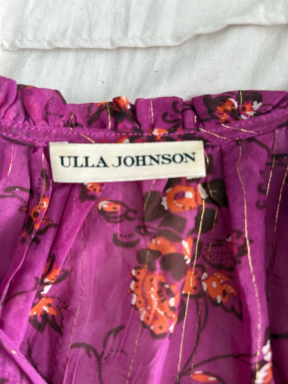 Ulla Johnson Silk Blend Fuchsia Floral Blouse Size 8 Boho Ruffle Sleeve Top - Picture 5 of 6